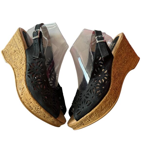 Spring Step Footsie Women's Slingback 3" Wedge Sandals in black size 41 9.5-10 - Picture 2 of 15